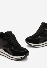 Renee - Czarne Sneakersy na Platformie i Ukrytej Koturnie z Metalicznymi Wstawkami Neness. Okazja: na co dzień. Kolor: czarny. Obcas: na koturnie #3
