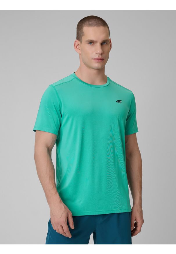 4f - 4F Koszulka treningowa regular szybkoschnąca męska - turkusowa XL. Kolor: turkusowy. Materiał: skóra. Sport: fitness
