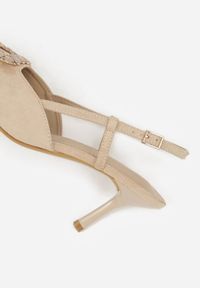 Renee - Ciemnobeżowe Sandały na Szpilce Ozdobione Aplikacją z Cyrkoniami Orinriane. Zapięcie: sprzączka. Kolor: beżowy. Materiał: jeans. Wzór: aplikacja. Obcas: na szpilce. Styl: klasyczny #8