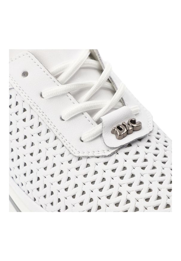 Sneakersy damskie Vinceza, cholewka ze skóry naturalnej licowej ażurowa cholewka sznurowanie lekka platforma casual, białe, 95387. Okazja: na co dzień. Zapięcie: sznurówki. Kolor: biały. Materiał: skóra. Szerokość cholewki: normalna. Wzór: ażurowy. Obcas: na platformie. Styl: casual
