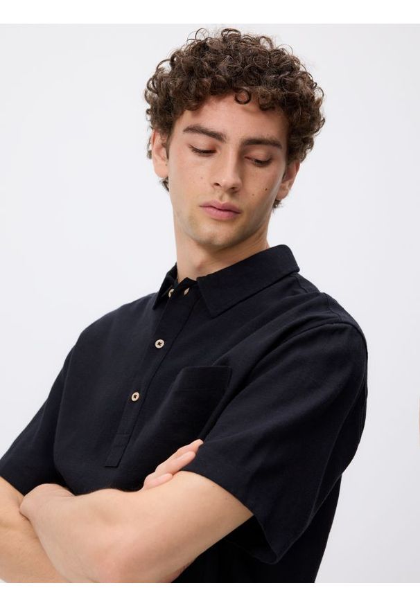 Reserved - Koszula z dodatkiem lnu - czarny. Kolor: czarny. Materiał: len