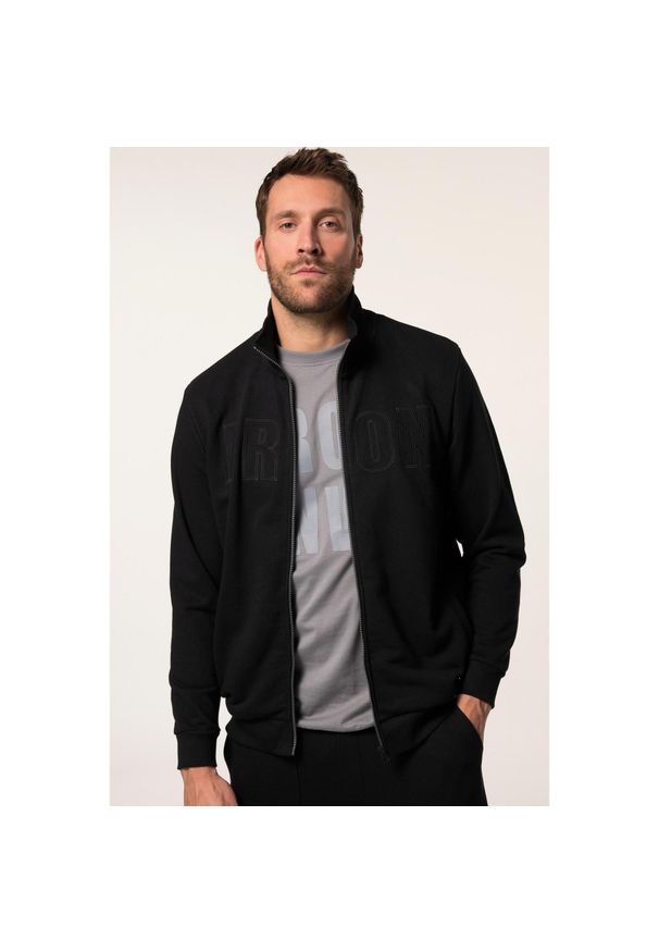 JAY-PI - Męska Bluza dresowa rozpinana fitness Belly Fit naszywki bis do rozm. 7XL. Kolekcja: plus size. Kolor: czarny. Materiał: materiał, poliester, bawełna. Wzór: aplikacja. Sport: fitness