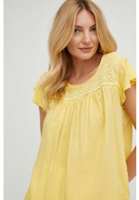Answear Lab bluzka bawełniana kolor żółty. Okazja: na co dzień. Kolor: żółty. Materiał: bawełna. Długość rękawa: krótki rękaw. Długość: krótkie. Styl: wakacyjny