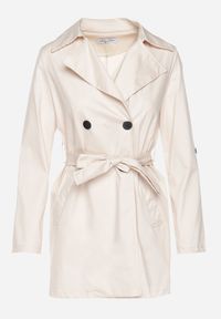 Born2be - Beżowy Płaszcz Dwurzędowy z Kieszeniami i Materiałowym Paskiem Piemona. Okazja: na co dzień, na spotkanie biznesowe. Kolor: beżowy. Materiał: materiał. Długość: do kolan. Styl: biznesowy, casual, elegancki #4