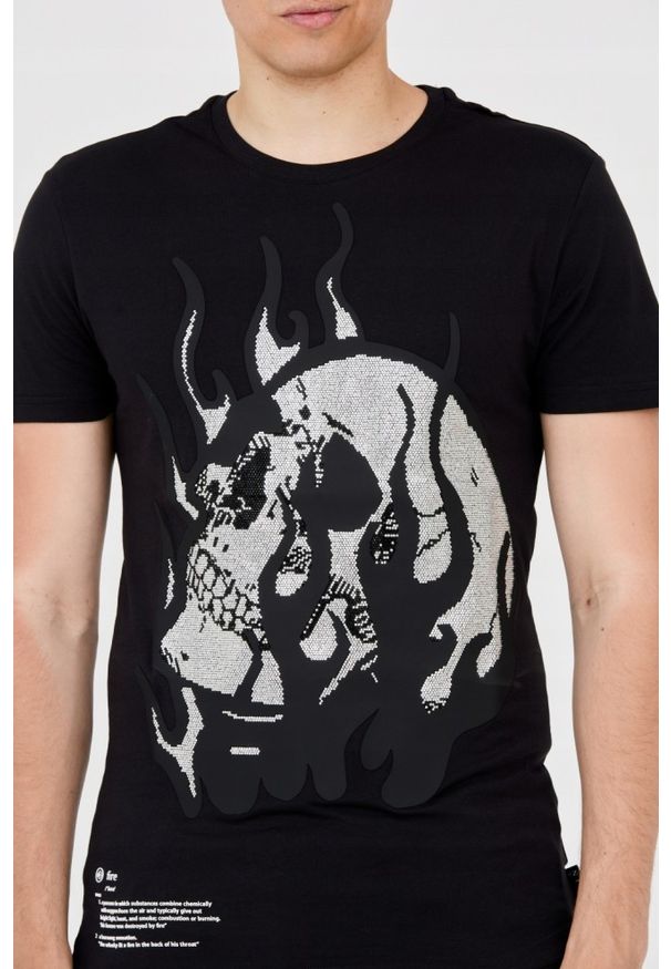 Philipp Plein - PHILIPP PLEIN Męski t-shirt z czaszką w płomieniach, Rozmiar M. Kolor: czarny