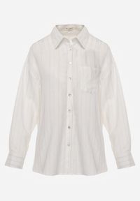 Renee - Biała Koszula z Wiskozy z Domieszką Lnu ze Strukturalnego Materiału Sewrita. Okazja: na spacer. Kolor: biały. Materiał: wiskoza, len, materiał. Styl: street #8