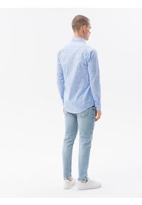 Ombre Clothing - Koszula męska z długim rękawem - błękitna K608 - XXL. Okazja: do pracy, na spotkanie biznesowe, na co dzień. Kolor: niebieski. Materiał: bawełna, elastan. Długość rękawa: długi rękaw. Długość: długie. Wzór: kwiaty. Styl: klasyczny, casual, biznesowy #4