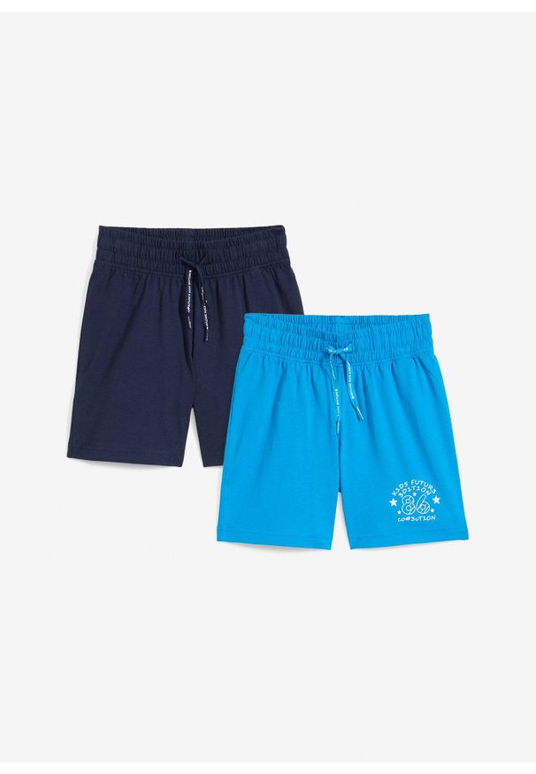 bonprix - Bermudy chłopięce z dżerseju (2 pary). Kolor: niebieski. Materiał: jersey. Wzór: nadruk