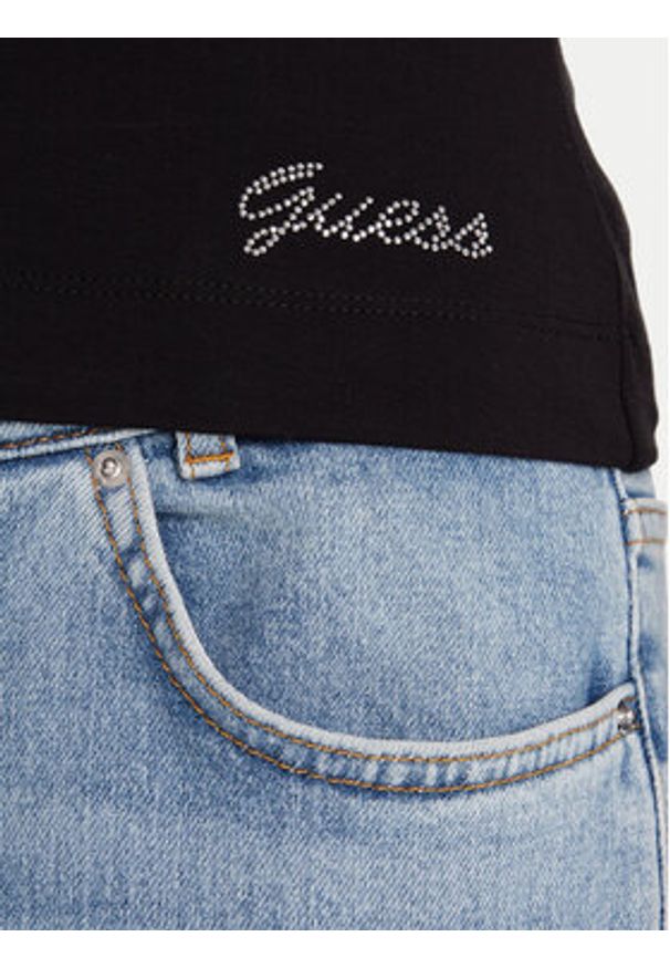 Guess Bluzka W5BP46 KCYV2 Czarny Slim Fit. Kolor: czarny. Materiał: wiskoza