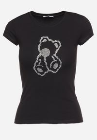 Born2be - Czarny T-shirt Bawełniany Ozdobiony Cyrkoniami Heronia. Okazja: na co dzień. Kolor: czarny. Materiał: bawełna. Długość rękawa: krótki rękaw. Długość: krótkie. Wzór: aplikacja. Styl: casual, sportowy #5