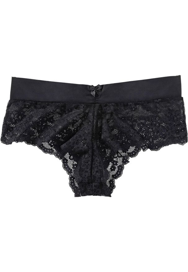 bonprix - Figi panty z subtelnej koronki. Kolor: czarny. Materiał: bawełna, koronka. Wzór: koronka