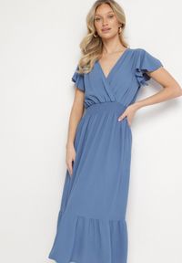 Born2be - Niebieska Sukienka o Rozkloszowanym Kroju z Kopertowym Dekoltem i Gumką w Talii Reiliana. Okazja: na imprezę, na co dzień. Typ kołnierza: dekolt kopertowy. Kolor: niebieski. Typ sukienki: kopertowe. Styl: elegancki, casual #7