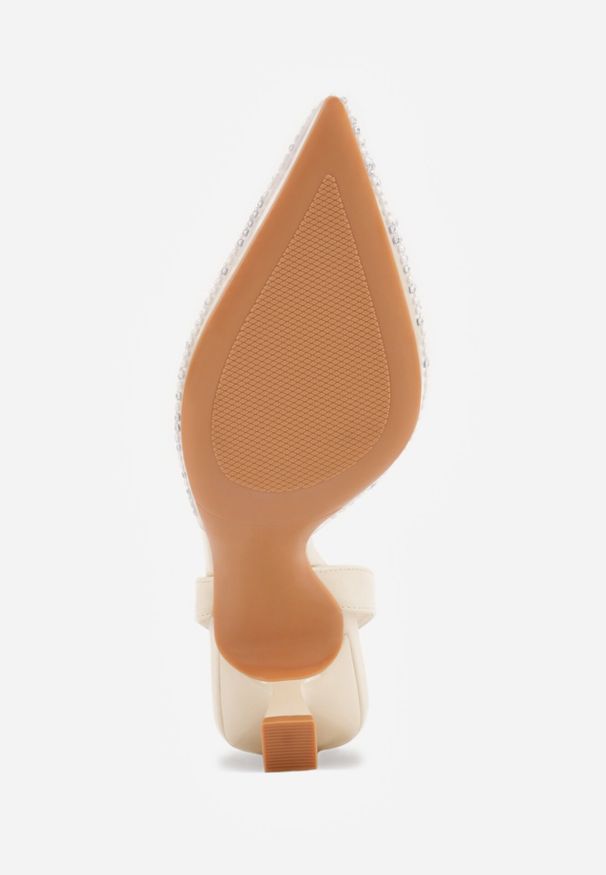 Born2be - Beżowe Czółenka z Transparentną Cholewką Perełkami i Cyrkoniami Jinnata. Kolor: beżowy. Szerokość cholewki: normalna. Wzór: aplikacja. Styl: elegancki, wizytowy