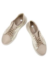 Beżowe Sneakersy Armodo Modne Obuwie Damskie. Zapięcie: sznurówki. Kolor: beżowy. Materiał: skóra. Szerokość cholewki: normalna. Wzór: aplikacja #5
