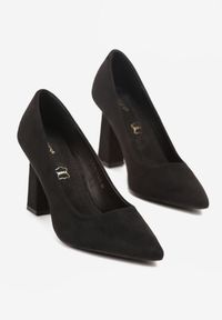 Renee - Czarne Czółenka na Słupku Vices z Wkładką ze Skóry Naturalnej Rocce. Kolor: czarny. Materiał: skóra. Obcas: na słupku. Styl: elegancki