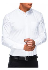Ombre Clothing - Koszula męska elegancka z długim rękawem BASIC K307 - biała - XXL. Typ kołnierza: kołnierzyk stójkowy. Kolor: biały. Materiał: poliester, bawełna. Długość rękawa: długi rękaw. Długość: długie. Wzór: jednolity. Styl: elegancki #4