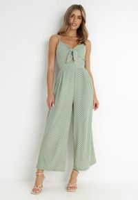 Born2be - Miętowy Kombinezon Delessa. Kolor: miętowy. Długość rękawa: na ramiączkach. Długość: długie. Wzór: aplikacja, kropki. Styl: wizytowy, elegancki #1