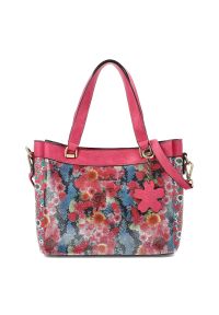 Torebka damska Laura Vita, z materiału syntetycznego z dekoracyjnym nadrukiem kwiatowym krótkie uchwyty do noszenia w dłoni regulowany pasek na ramię. Kolor: różowy. Wzór: kwiaty, nadruk. Styl: casual, elegancki. Rodzaj torebki: na ramię #2
