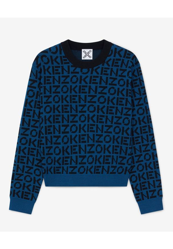Kenzo - KENZO - Sweter z monogramem Sport. Kolor: niebieski. Materiał: dzianina, prążkowany, materiał. Długość rękawa: długi rękaw. Długość: długie. Wzór: aplikacja. Styl: sportowy