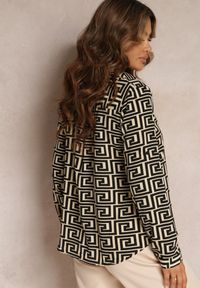 Renee - Beżowa Zapinana Koszula w Geometryczny Print z Wiskozy Hellot. Kolor: beżowy. Materiał: wiskoza. Wzór: geometria, nadruk #3