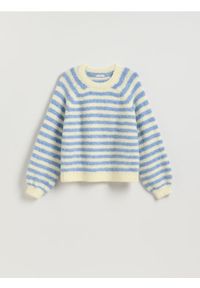 Reserved - Sweter w paski - wielobarwny. Materiał: dzianina. Długość: krótkie. Wzór: paski