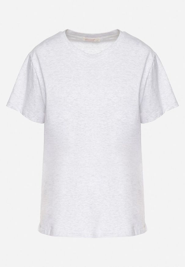 Born2be - Jasnoszary Gładki T-shirt z Bawełny o Klasycznym Kroju Natime. Kolor: szary. Materiał: bawełna. Wzór: gładki. Styl: klasyczny