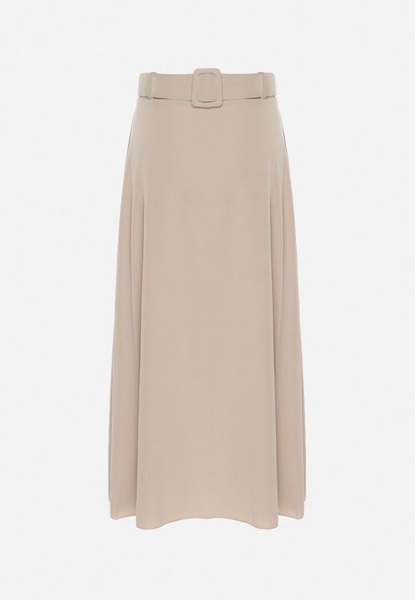 Born2be - Jasnobeżowa Gładka Spódnica Maxi z Gumką w Pasie i Klamrą Orirsa. Kolor: beżowy. Wzór: gładki. Styl: elegancki