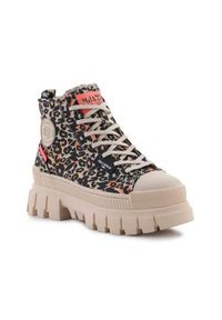 Buty do chodzenia damskie Palladium Revolt Hi Wild. Zapięcie: sznurówki. Kolor: wielokolorowy, czarny. Materiał: materiał, syntetyk, tkanina. Szerokość cholewki: normalna. Sport: turystyka piesza