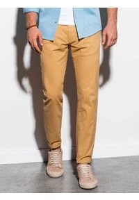 Ombre Clothing - Spodnie męskie chino - camel P894 - XXL. Kolor: beżowy. Materiał: bawełna, elastan #1
