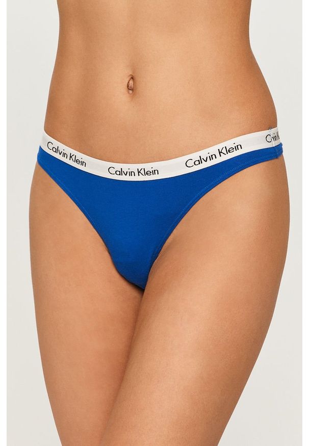 Calvin Klein Underwear - Stringi. Kolor: niebieski. Materiał: bawełna, dzianina, elastan. Wzór: nadruk