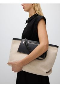Reserved - Torebka shopper z tkaniny - złamana biel. Materiał: skórzane