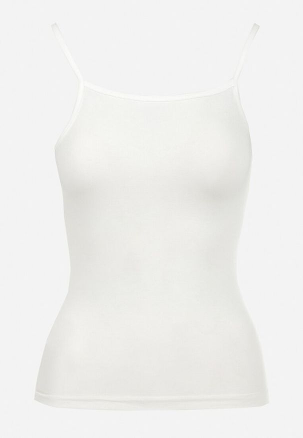 Born2be - Jasnobeżowy Top na Cienkich Ramiączkach Gittel. Kolor: beżowy. Materiał: dzianina, wiskoza. Długość rękawa: na ramiączkach. Wzór: gładki. Styl: klasyczny