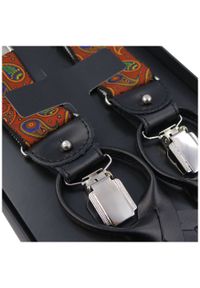 Modini - Bordowo / czerwone szelki na żabki i na guziki - paisley G40. Kolor: czerwony. Materiał: skóra, guma. Wzór: paisley #1