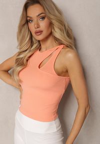 Renee - Pomarańczowy Top z Bawełny z Wycięciem przy Dekolcie Renivama. Kolor: pomarańczowy. Materiał: bawełna