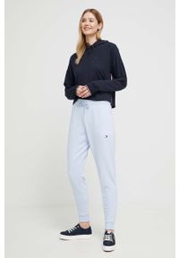 TOMMY HILFIGER - Tommy Hilfiger bluza lounge kolor granatowy z kapturem z aplikacją. Typ kołnierza: kaptur. Kolor: niebieski. Materiał: materiał, dzianina, wiskoza. Wzór: aplikacja #2