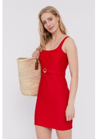 Emporio Armani Underwear - Emporio Armani - Sukienka. Kolor: czerwony. Materiał: dzianina. Długość rękawa: na ramiączkach. Wzór: gładki. Typ sukienki: dopasowane #1