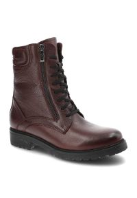 Bordowe Botki Damskie Simen Modne Skórzane Buty. Okazja: na co dzień. Zapięcie: sznurówki. Kolor: czerwony. Materiał: skóra. Styl: casual