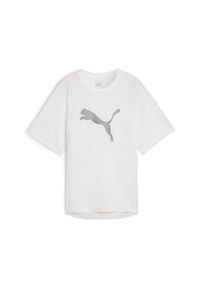 Puma - Damska koszulka z nadrukiem EVOSTRIPE PUMA White. Kolor: biały. Wzór: nadruk. Sport: joga i pilates