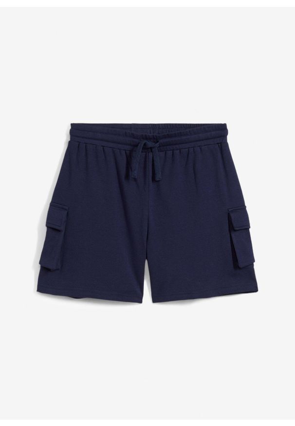 bonprix - Szorty dresowe bojówki z bawełny organicznej. Kolor: niebieski. Materiał: dresówka, bawełna