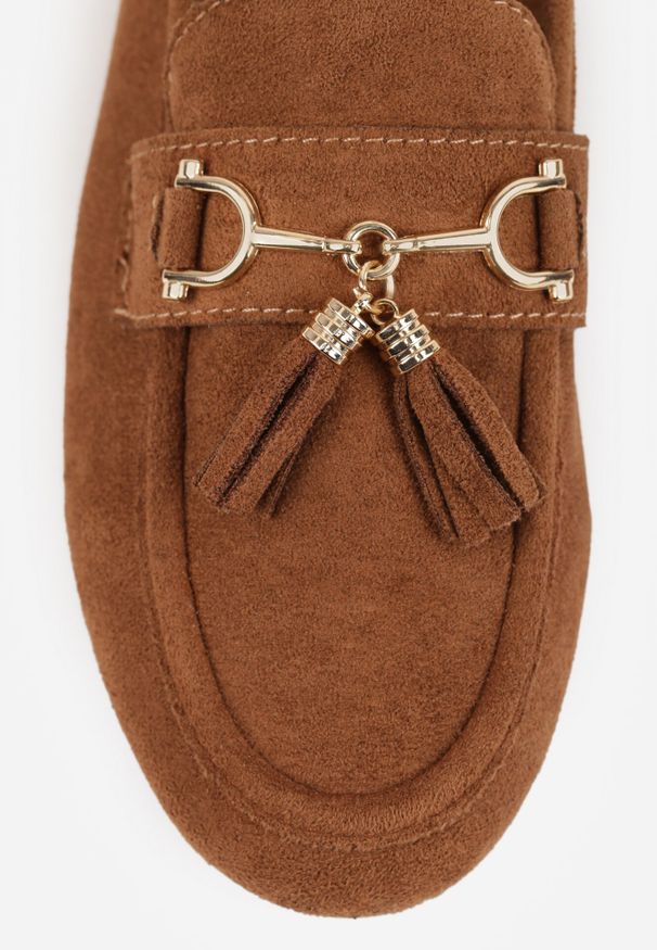 Born2be - Brązowe Mokasyny VICES z Modnymi Chwostami z Imitacji Zamszu z Wkładką z Naturalnej Skóry Calirea. Okazja: do pracy, na co dzień. Kolor: brązowy. Materiał: skóra, zamsz. Wzór: aplikacja. Styl: elegancki, klasyczny, casual