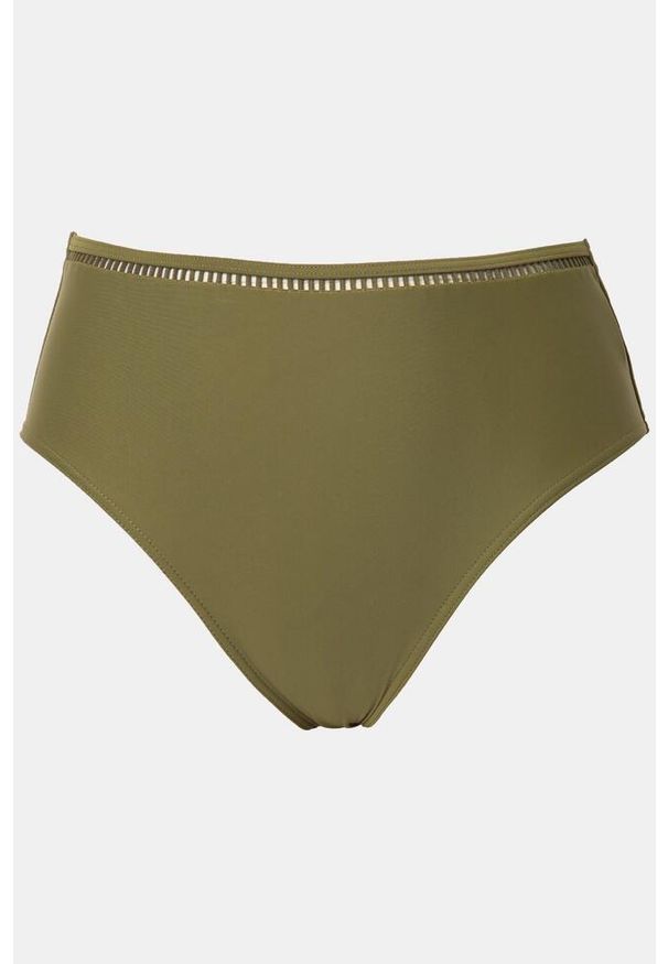 ULLA POPKEN - Damskie Figi bikini błyszczące obszycie wysoki stan. Stan: podwyższony. Kolekcja: plus size. Kolor: zielony. Materiał: poliester, elastan, poliamid, materiał