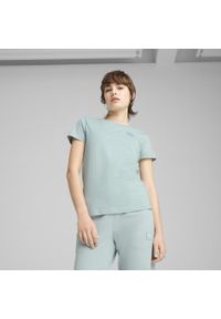 Puma - Damska koszulka ESS ELEVATED PUMA Modern Mint Green. Kolor: zielony. Wzór: haft, aplikacja. Sport: fitness