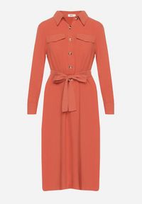 Born2be - Pomarańczowa Bawełniana Sukienka Koszulowa z Wiązanym Paskiem Zintrona. Okazja: na co dzień. Kolor: pomarańczowy. Materiał: bawełna. Typ sukienki: koszulowe. Styl: casual #7