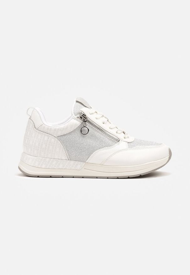 Born2be - Białe Sneakersy z Ozdobnym Suwakiem i Skórzaną Wkładką Hanviera. Okazja: na co dzień. Kolor: biały. Materiał: skóra. Wzór: aplikacja. Obcas: na obcasie. Wysokość obcasa: niski