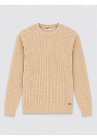 Big-Star - Sweter męski beżowy Stanson 801. Okazja: na imprezę, na spotkanie biznesowe, na co dzień. Kolor: beżowy. Materiał: prążkowany. Wzór: ze splotem, aplikacja. Styl: biznesowy, casual #1