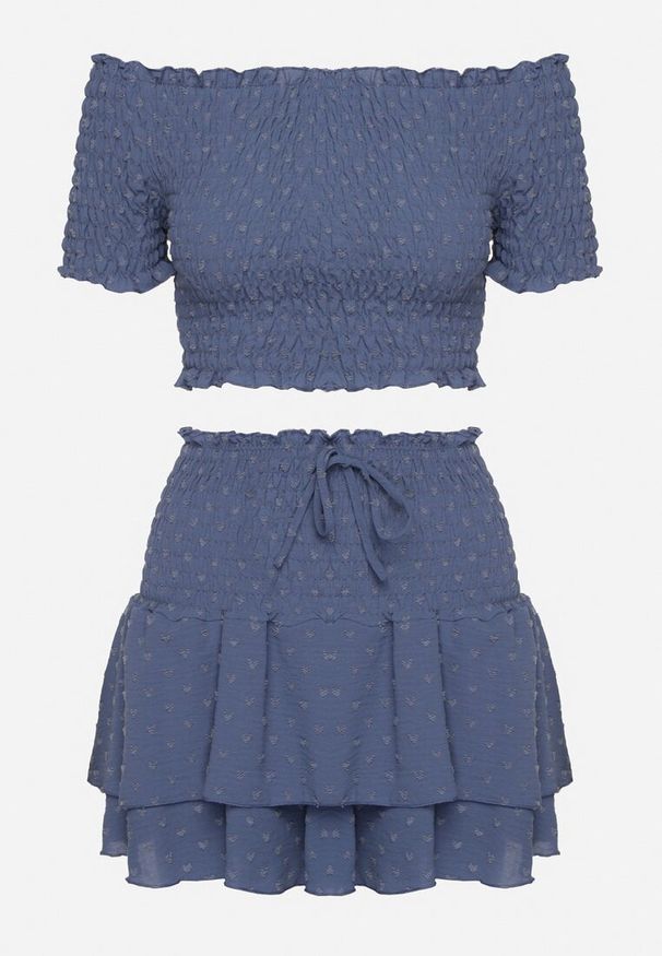 Born2be - Niebieski Komplet Top w Stylu Hiszpanki i Spódnico-Szorty z Gumką Quillatta. Kolor: niebieski. Materiał: tkanina