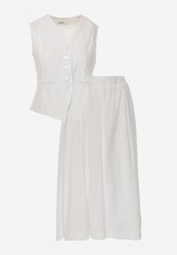 Born2be - Biały Bawełniany Komplet Rozkloszowana Spódnica i Kamizelka Moveina. Kolor: biały. Materiał: bawełna. Wzór: ażurowy #2