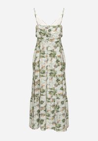 Born2be - Jasnozielona Sukienka w Kwiaty na Regulowanych Ramiączkach z Rozcięciami i Ozdobnymi Guzikami Dimllie. Okazja: na co dzień. Typ kołnierza: dekolt w serek. Kolor: zielony. Długość rękawa: na ramiączkach. Wzór: kwiaty. Typ sukienki: rozkloszowane. Styl: casual, elegancki #5