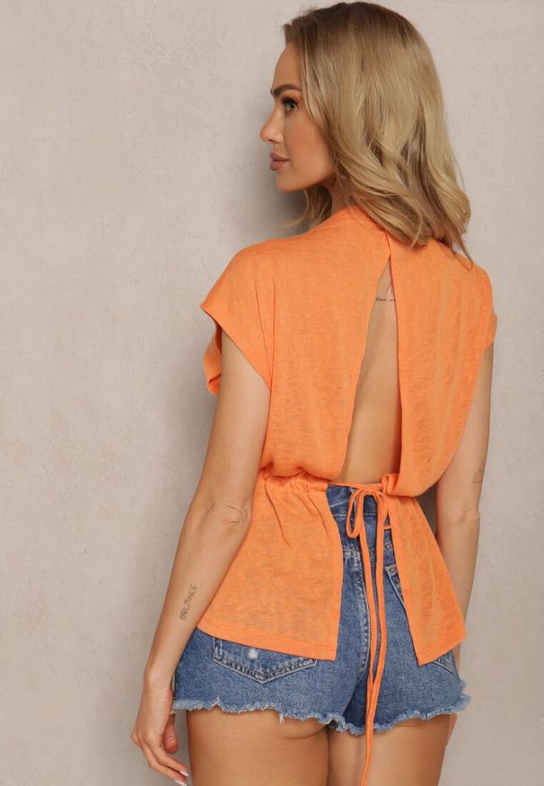 Renee - Pomarańczowy Top z Regulacją w Talii i Wiązaniem na Dole z Rozcięciem na Plecach Tiimaelin. Okazja: na co dzień. Kolor: pomarańczowy. Materiał: jeans. Styl: sportowy, wizytowy, elegancki, casual
