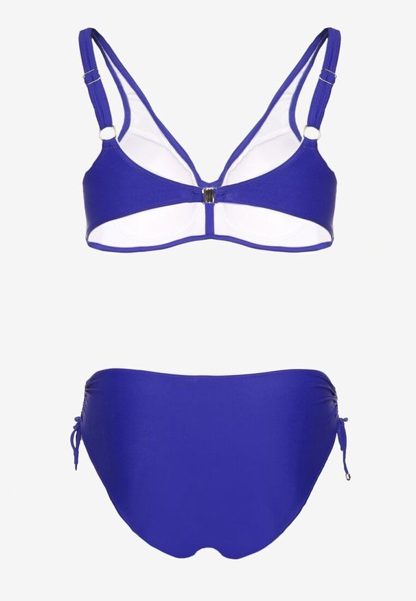 Born2be - Granatowe Bikini Biustonosz z Marszczeniem i Majtki Figi ze Ściągaczami Sarimine. Kolekcja: plus size. Kolor: niebieski. Materiał: jeans